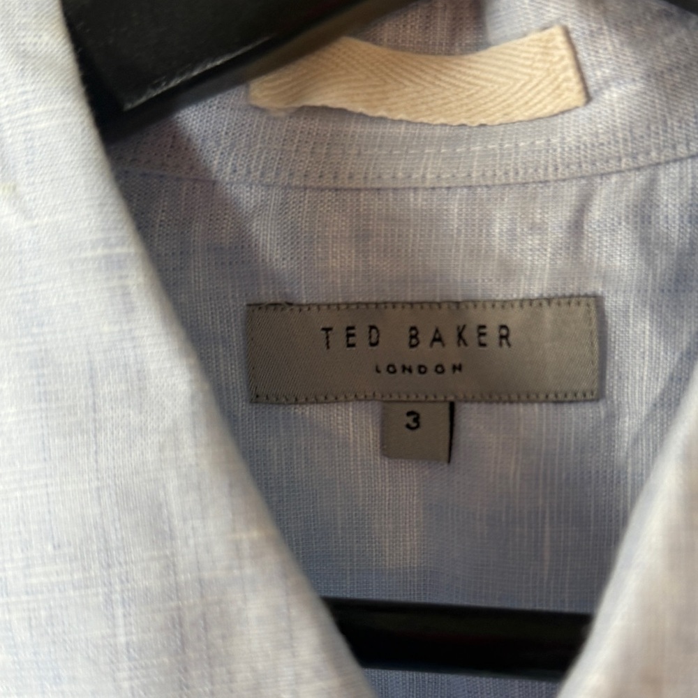 Ted Baker Light Blue Addle Linen Short Sleeve Button Down Shirt - Picture 2 of 6